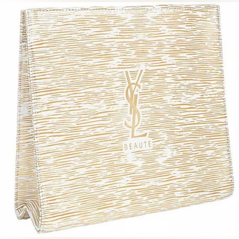 Yves Saint Laurent Beauté Shimmer Stripe Cosmetic Pouch - White & Gold